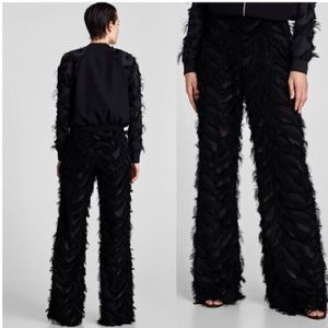 black fringe trousers zara 